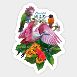 Roseate spoonbill and other beautiful birds Sticker